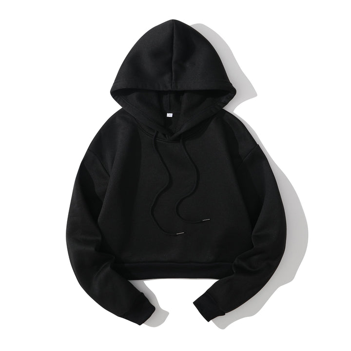 Women's Cropped Hoodie with Soft Fleece Interior and Elastic Ribbed Hem