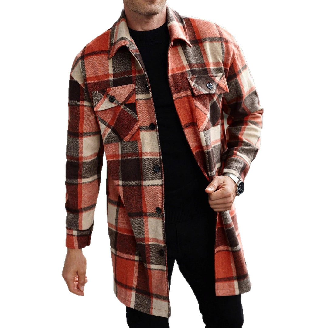Men's Checked Longline Overshirt with Patch Chest Pockets and Button Placket