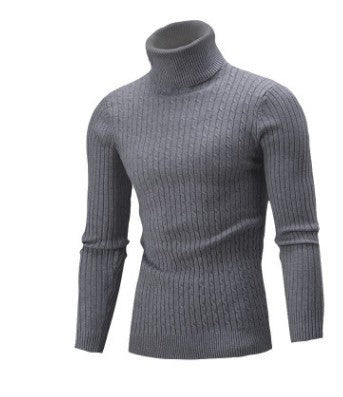 Men's Ribbed Turtleneck Sweater with Cable Knit Pattern and Form-fitting Slim-fit Silhouette