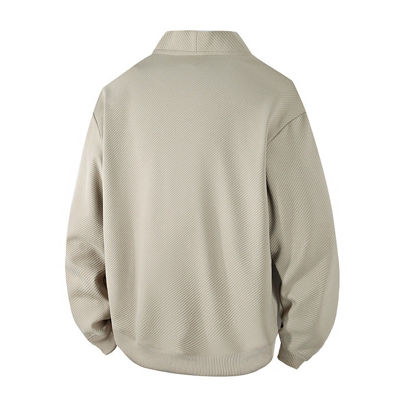 Men's Structured Knit Cardigan Jacket with Continuous Button Placket and Patch Pockets