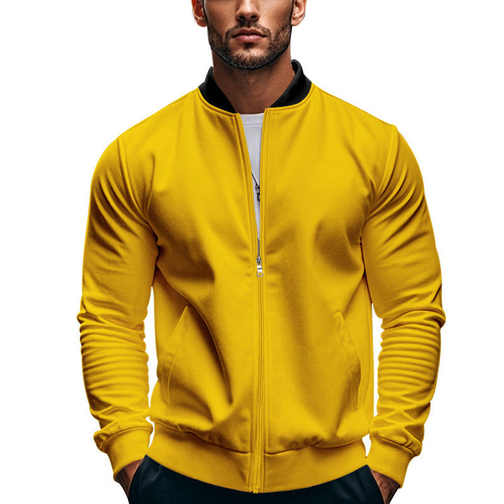 Men's Bomber in Modern Minimal Style with Stand-up Collar, Elastic Hem and Functional Seam Pockets