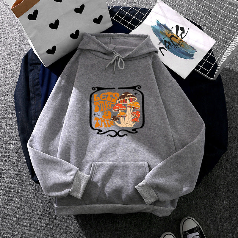 Women Light Oversized Hoodie with Heart EKG Motif, Long Cords and Elastic Cuff