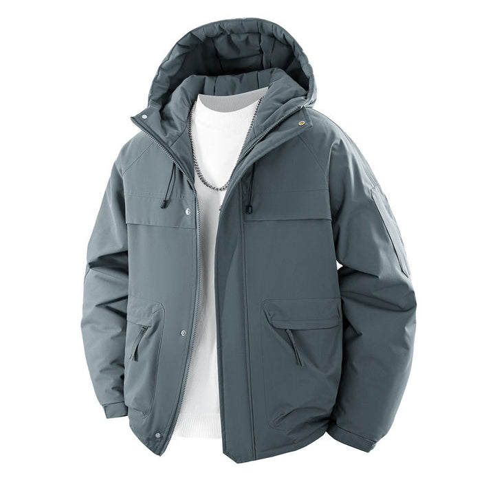 Men's Padded Hooded Parka with High Stand-up Collar Solution, Adjustable Drawstring and Multifunctional Outer Pockets