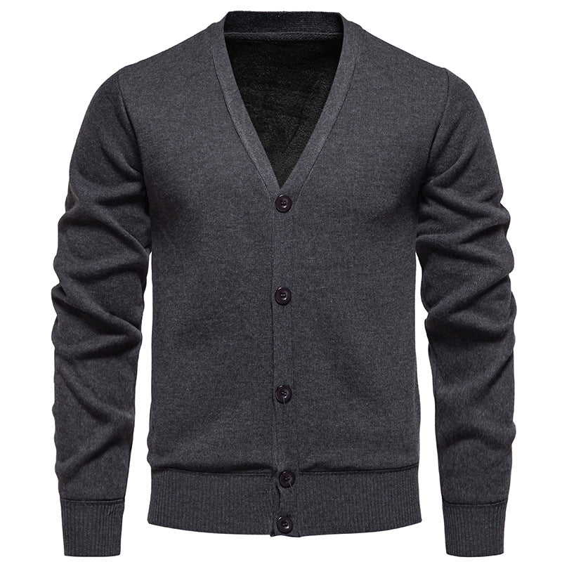 Men's Lightweight Fine Knit Cardigan with V-neck, Concealed Button Placket and Elastic Ribbed Cuffs