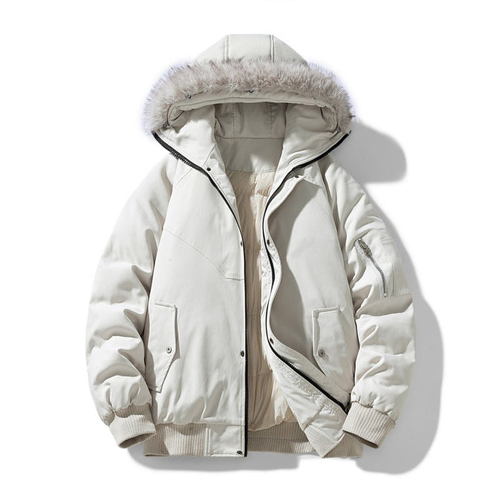 Men's Quilted Winter Parka with Removable Faux Fur Hood and Windproof Padding