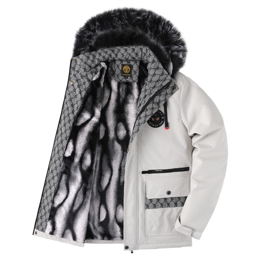 Men's Urban Thermal Parka with Removable Faux Fur Hood, Quilted Inner Lining and Multifunctional Front Pockets