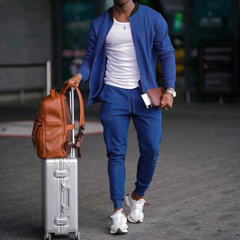 Men's Casually Cut Sweat Set with Zip Bomber Jacket and Tapered Jogging Pants made of Soft Cotton Fleece