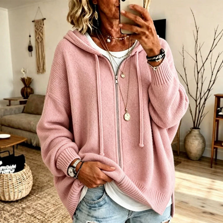 Women's Oversize Hooded Zip Cardigan made of Soft Fine Knit