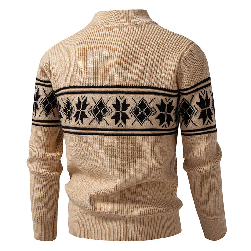 Men's Norwegian Cardigan with Full Zip and High Stand-up Collar