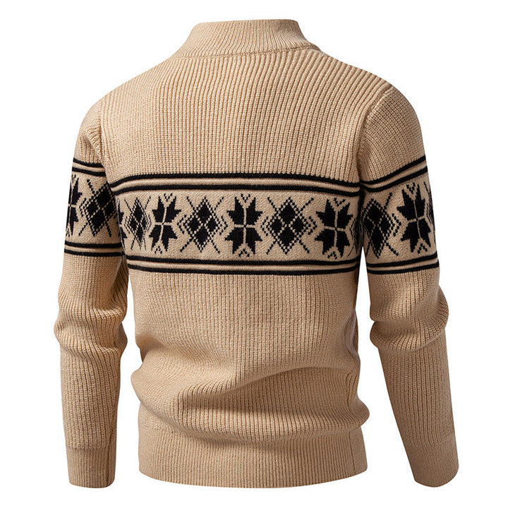 Men's Norwegian Cardigan with Full Zip and High Stand-up Collar
