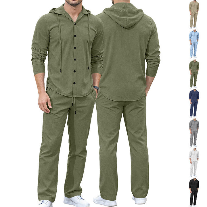 Men's Casual Button Hoodie Lounge Set made of Jersey with Drawstring and Comfort Jogger
