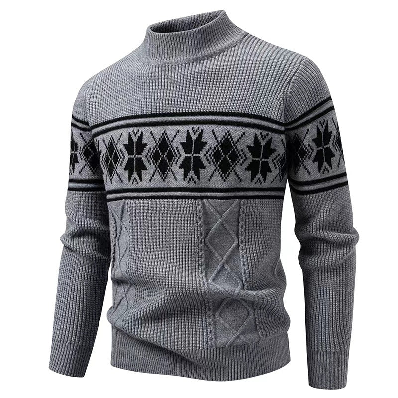 Men's Norwegian Pattern Turtleneck Sweater made of Fine Knit with Cable Pattern Details