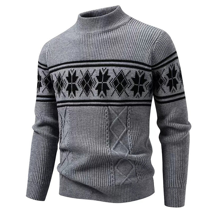 Men's Norwegian Pattern Turtleneck Sweater made of Fine Knit with Cable Pattern Details
