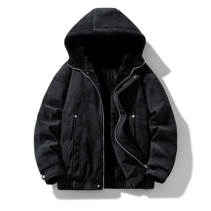 Men's Hooded Jacket with Teddy Lining and Faux Suede Look