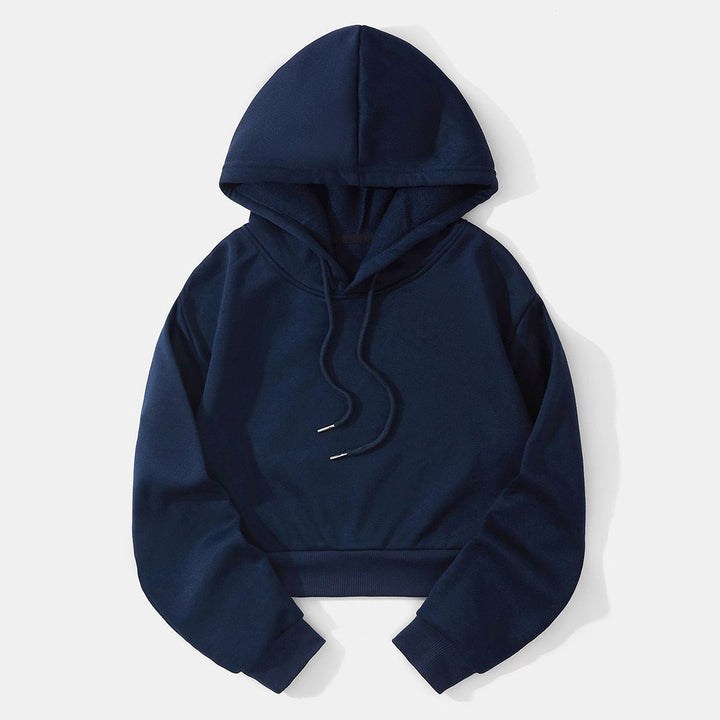 Women's Cropped Hoodie with Soft Fleece Interior and Elastic Ribbed Hem