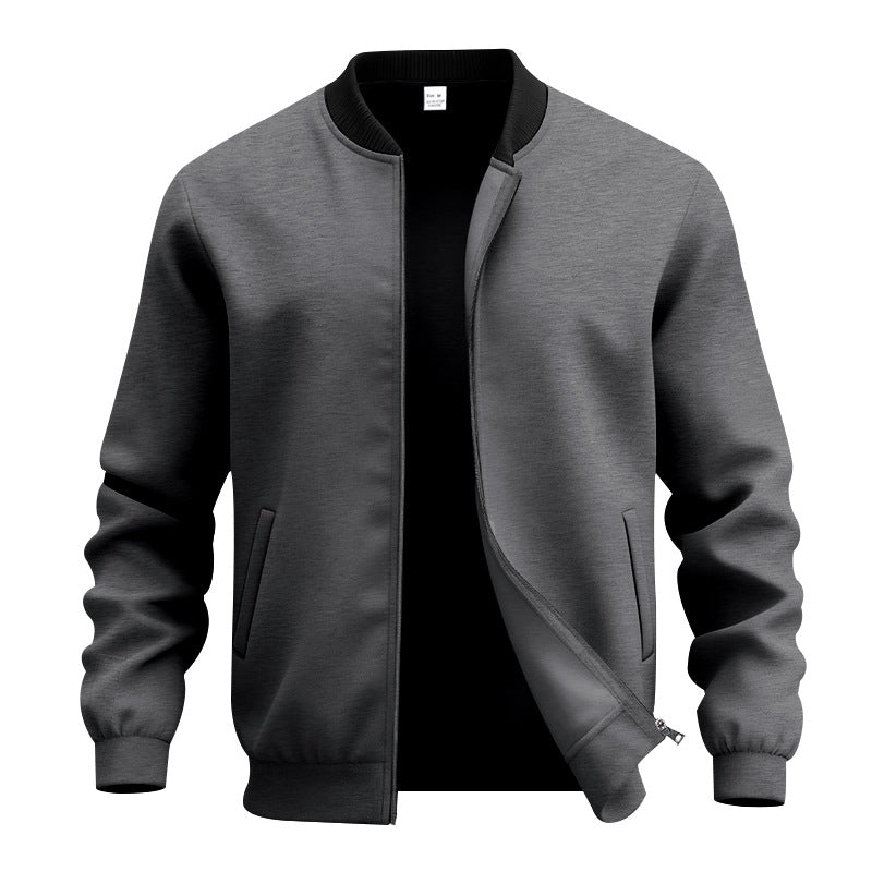 Men's Lightweight Bomber-style Blouson with Partially Concealed Zipper, Ribbed Cuffs, and Side Pockets