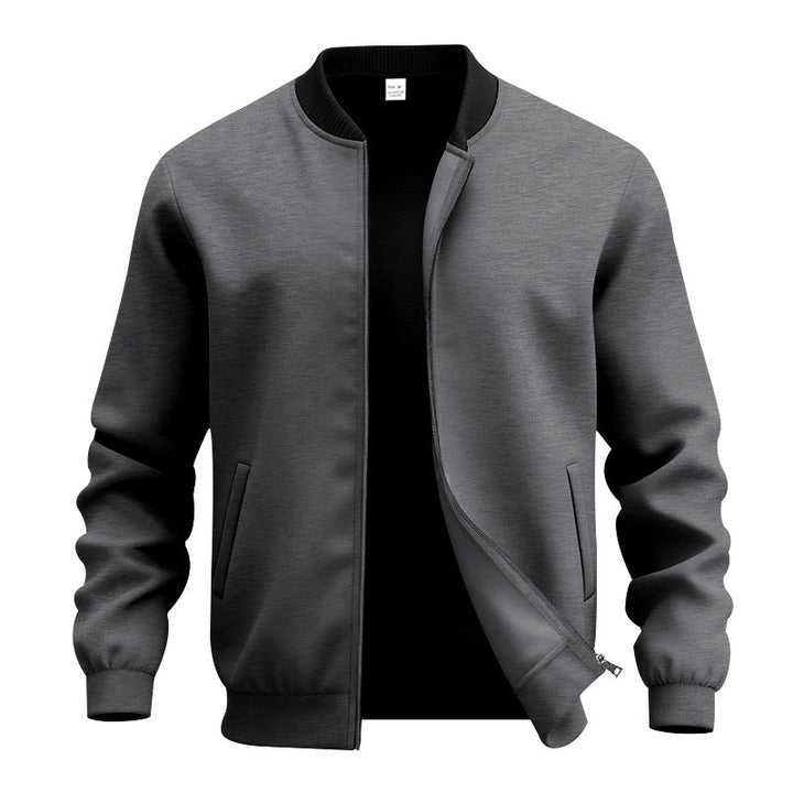 Men's Lightweight Bomber-style Blouson with Partially Concealed Zipper, Ribbed Cuffs, and Side Pockets