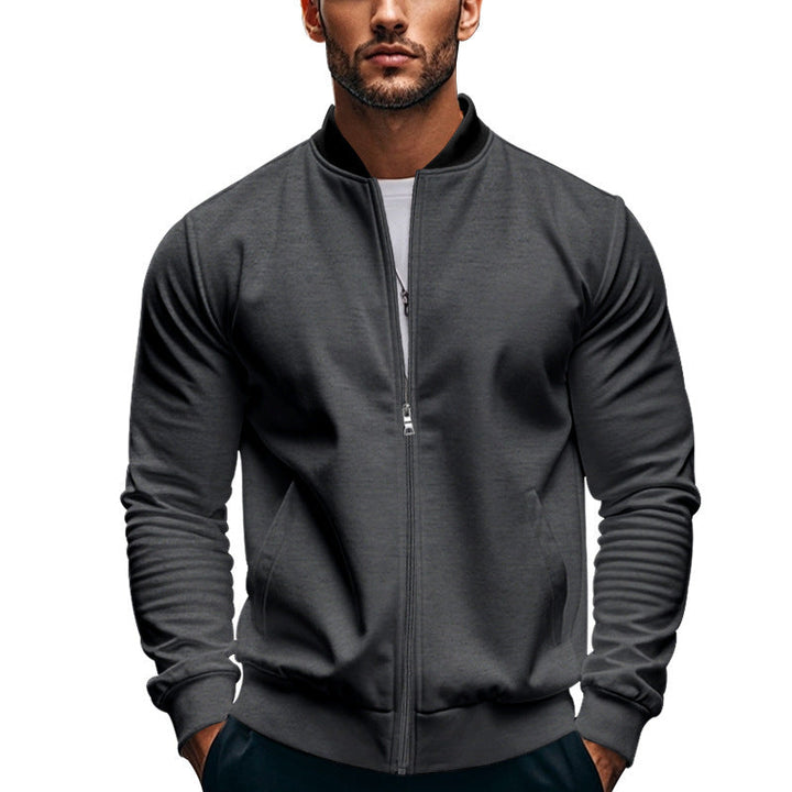 Men's Bomber in Modern Minimal Style with Stand-up Collar, Elastic Hem and Functional Seam Pockets
