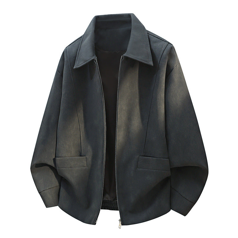 Men's Oversized Bomber Jacket in Used Effect with Stand-Up Collar, Elastic Band and Flap Pockets