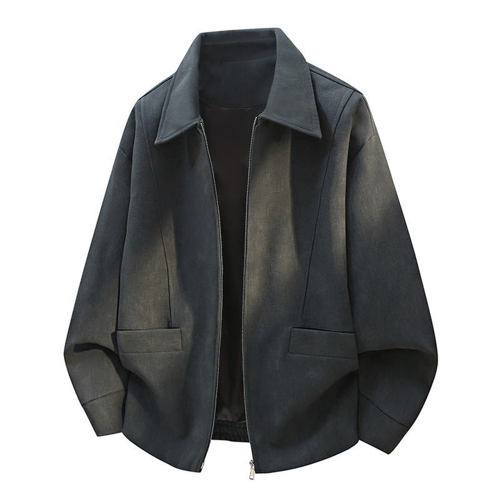 Men's Oversized Bomber Jacket in Used Effect with Stand-Up Collar, Elastic Band and Flap Pockets