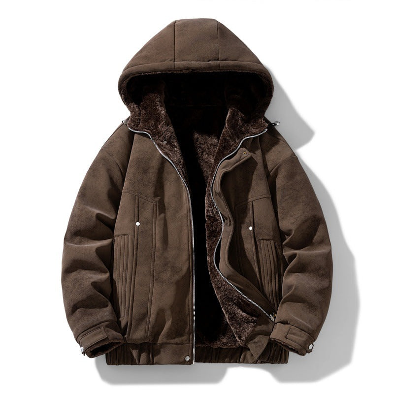 Men's Hooded Jacket with Teddy Lining and Faux Suede Look