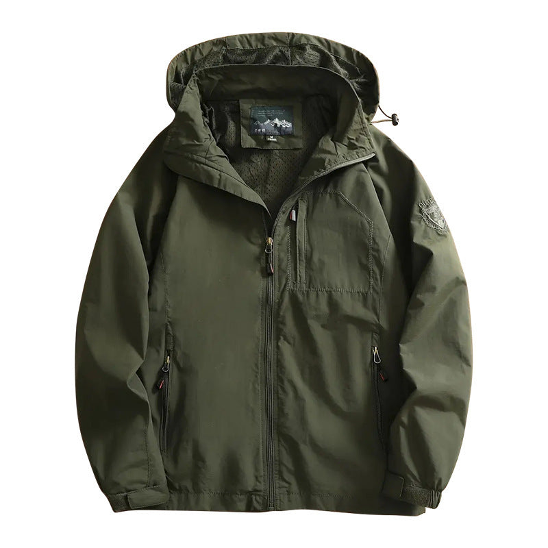 Men's Lightweight Outdoor Jacket Windbreaker with Water-repellent Coating and Breathable Mesh Lining