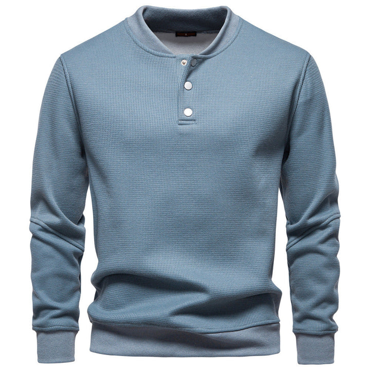 Men's Waffle Texture Henley Pullover with Short Snap Button Closure and Ribbed Cuffs