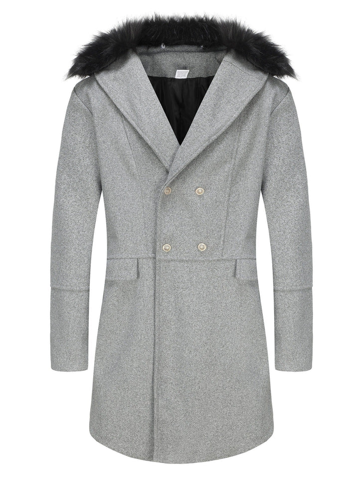 Men's Elegant Wool Jacket with Faux Fur Collar