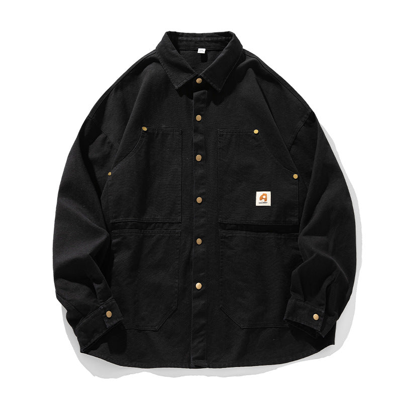 Unisex Boxy Canvas Chore Jacket with Brass Snap Buttons and Four Patch Pockets