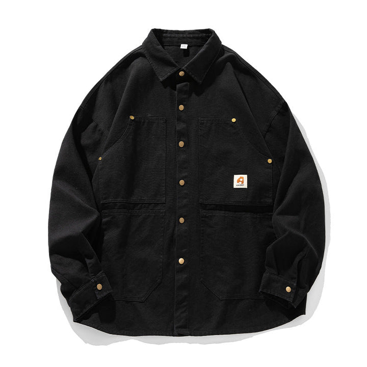 Unisex Boxy Canvas Chore Jacket with Brass Snap Buttons and Four Patch Pockets