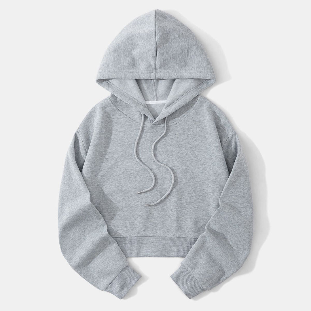 Women's Cropped Hoodie with Soft Fleece Interior and Elastic Ribbed Hem