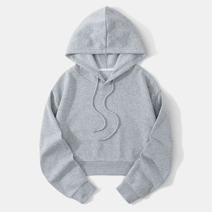 Women's Cropped Hoodie with Soft Fleece Interior and Elastic Ribbed Hem