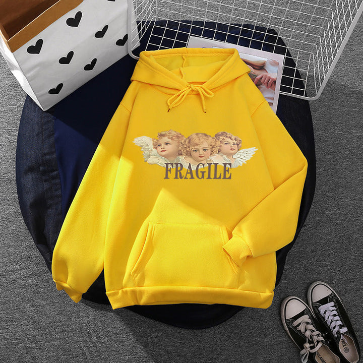 Women Light Oversized Hoodie with Heart EKG Motif, Long Cords and Elastic Cuff