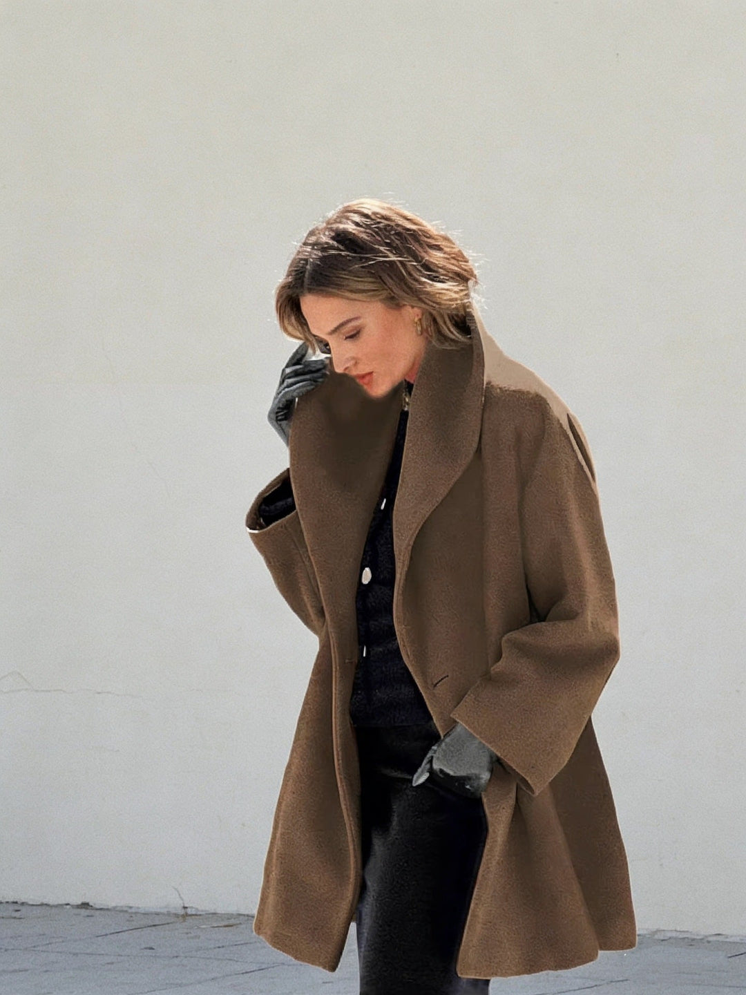 Windproof Women's Coat with Shawl Collar