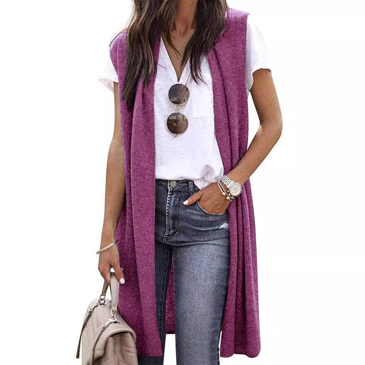 Women's Knit Vest in a Casual Oversized Design with Open Fronts and Short Sleeve Length