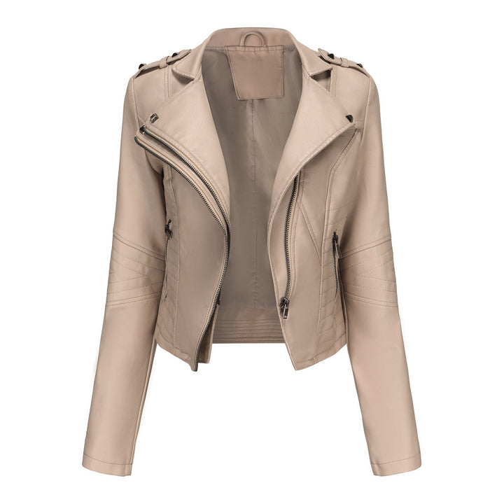 Women Stylish Biker Jacket with Asymmetrical Zipper and Detail Seams
