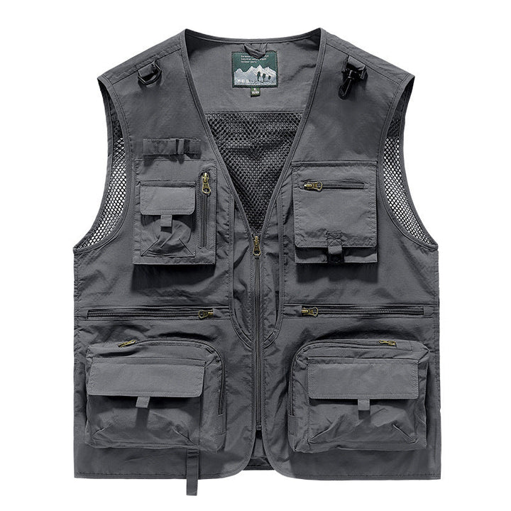 Men's Multifunctional Fishing Vest with Numerous Pockets and Mesh Inserts