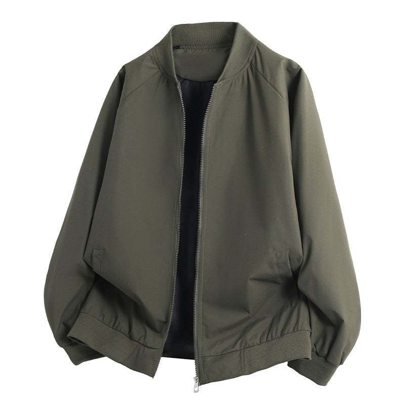 Men's Lightweight Oversized Blouson Bomber Jacket with Raglan Sleeves, Two-Way Zipper and Insert Pockets