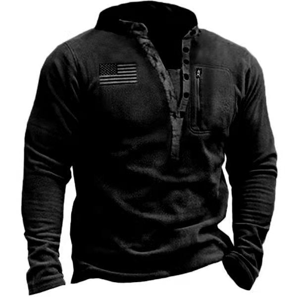 Men's Nano Thermal Henley Fleece Pullover with Chest Zip Pocket and Camouflage Detail