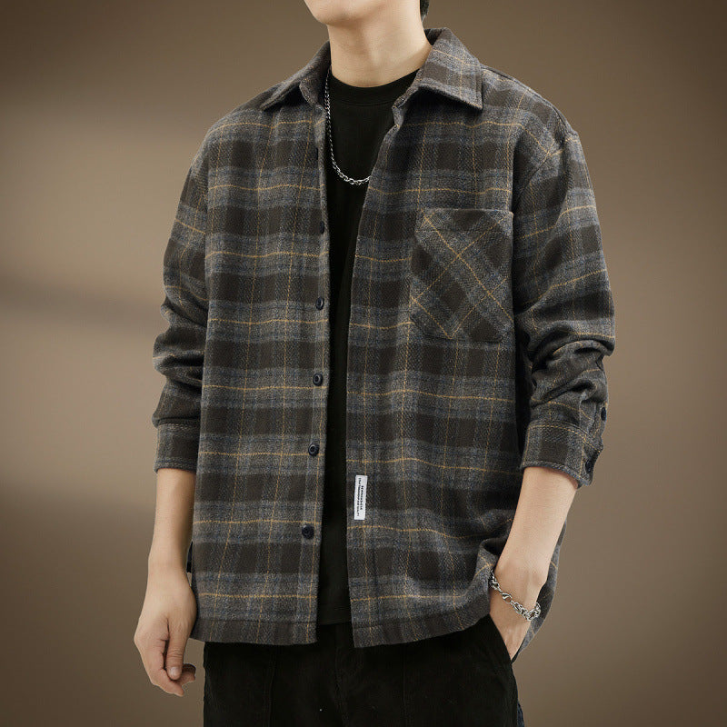 Men's Casual Checkered Pattern Shirt Jacket