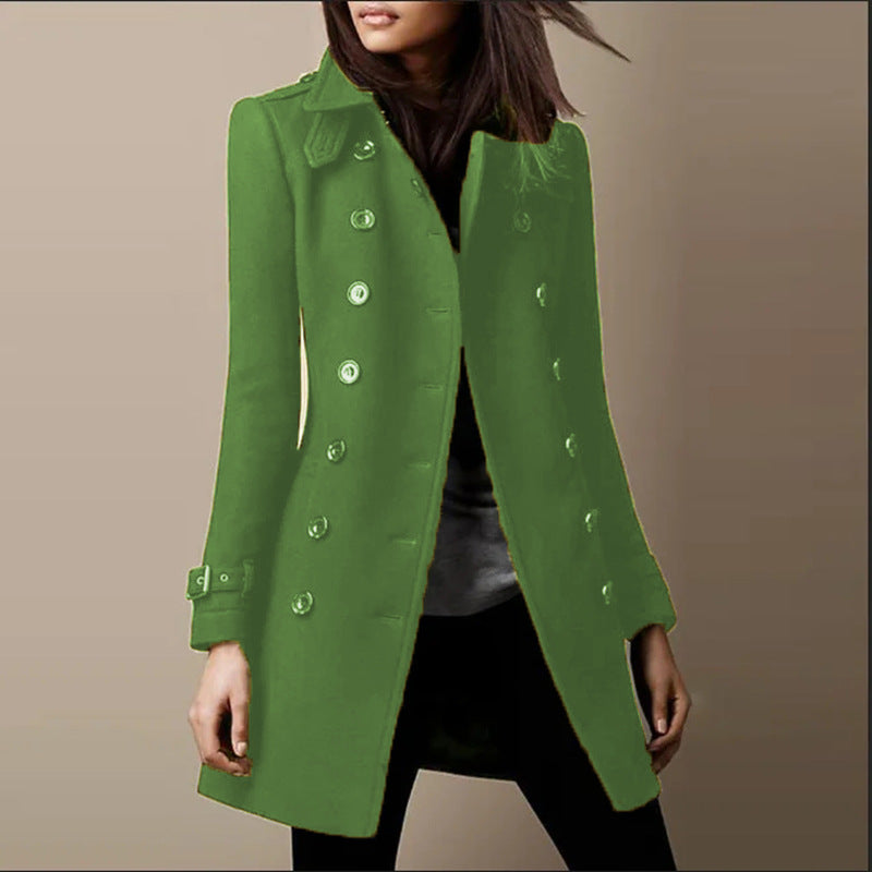 Women's Tailored Double-breasted Wool Coat with Belt Cuffs