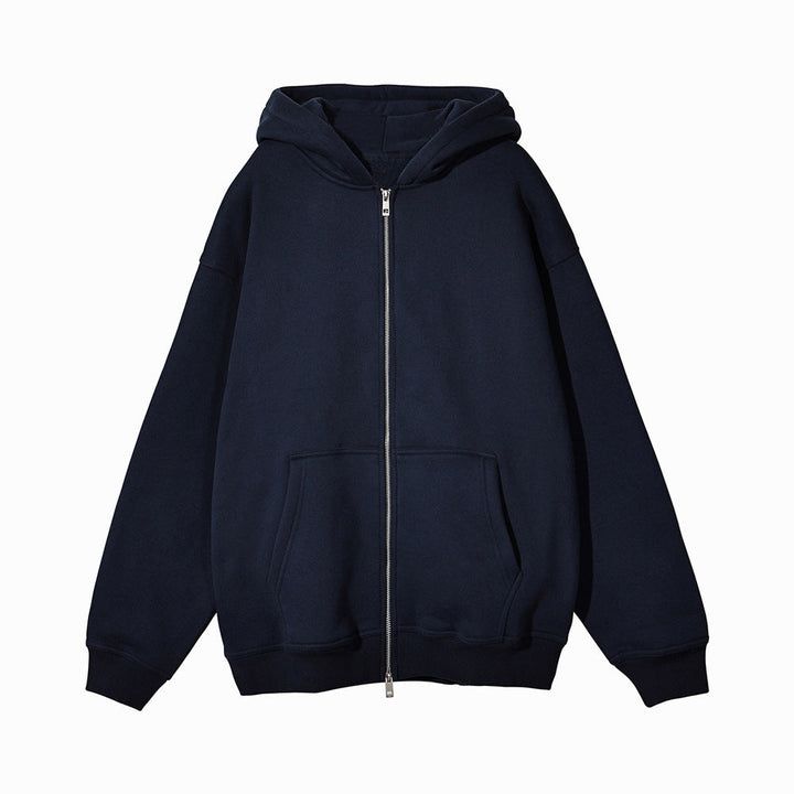 Unisex Casual Hoodie Jacket with Sturdy Metal Zipper Double-layered Hood and Deep Kangaroo Pockets