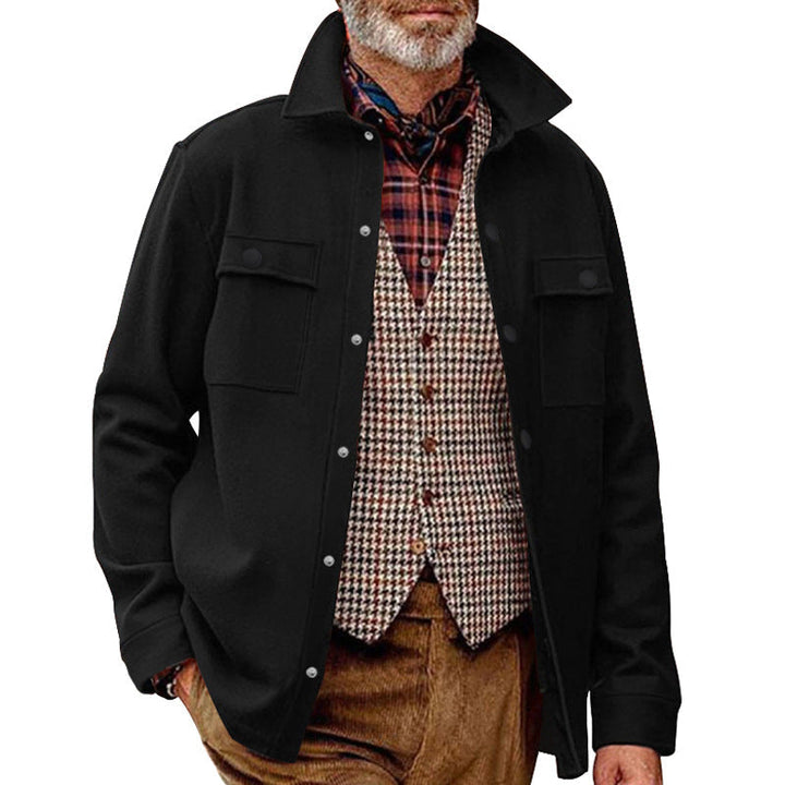 Men's Fleece Shirt Jacket with Two Chest Pockets and Stylish Stand-Up Collar