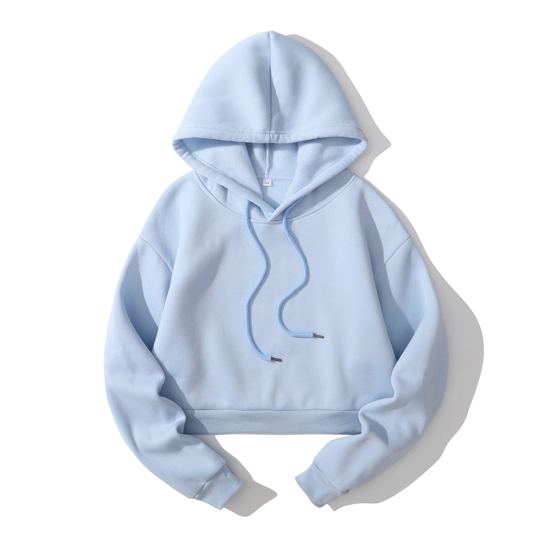 Women's Cropped Hoodie with Soft Fleece Interior and Elastic Ribbed Hem