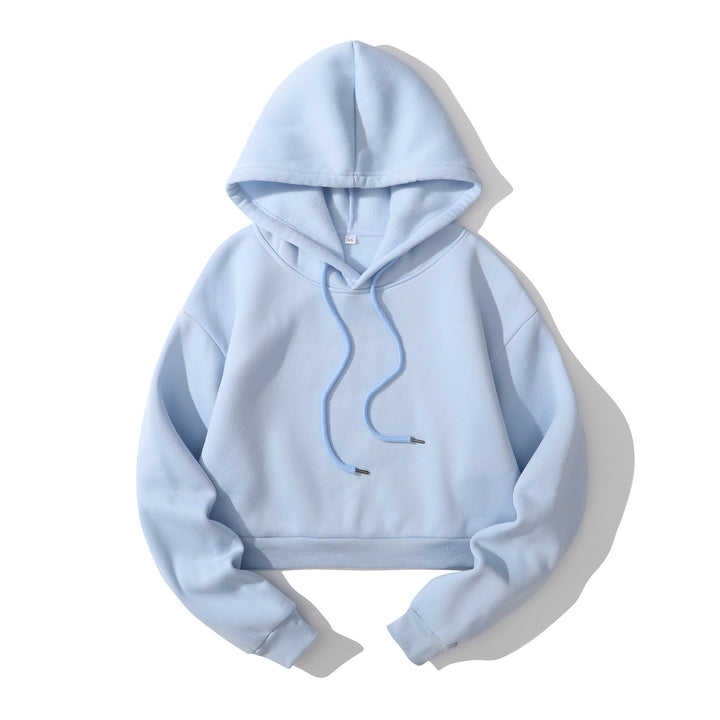 Women's Cropped Hoodie with Soft Fleece Interior and Elastic Ribbed Hem
