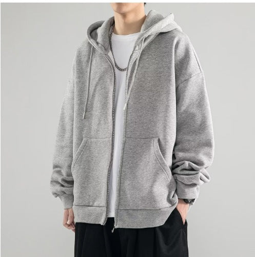 Men's Oversized Hoodie Jacket with Full Zip, Double-layer Hood, and Kangaroo Pockets