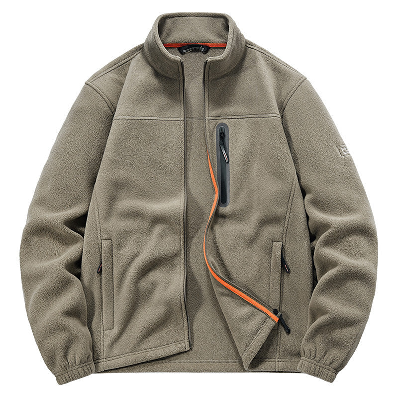 Men's Fleece Jacket with Wind-resistant Microfleece, Welded Chest Zipper Pocket, and Elastic Cuffs