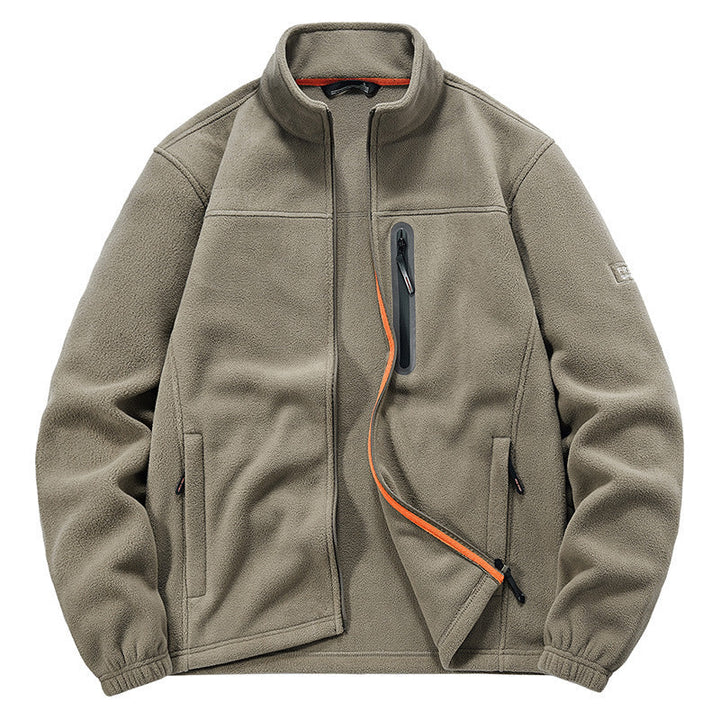 Men's Fleece Jacket with Wind-resistant Microfleece, Welded Chest Zipper Pocket, and Elastic Cuffs