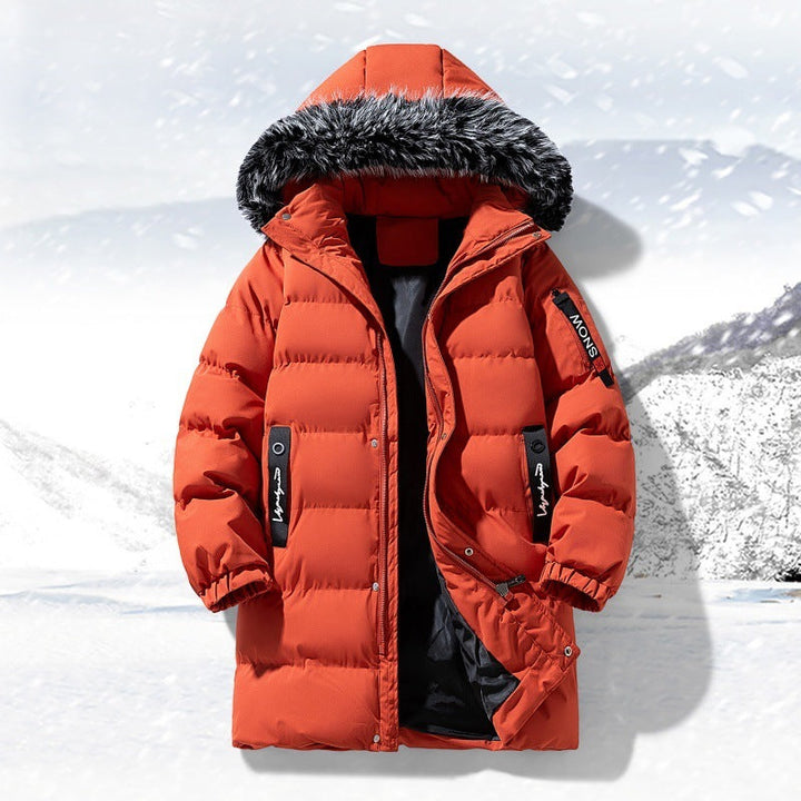 Men's Longer Quilted Parka with Hood and Faux Fur Trim