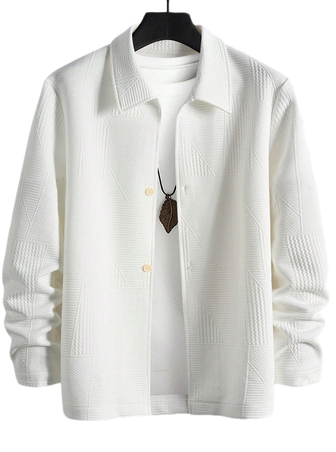Men's Structured Shirt Jacket in Patchwork Relief with Shirt Collar